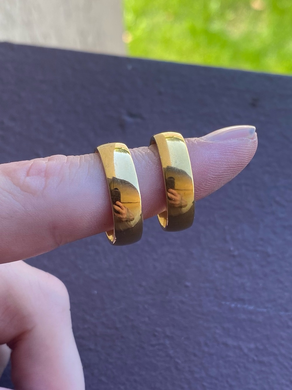 2 Pair Set / Highly Polished Gold-Tone Dome Stainless Steel Rings Size 8